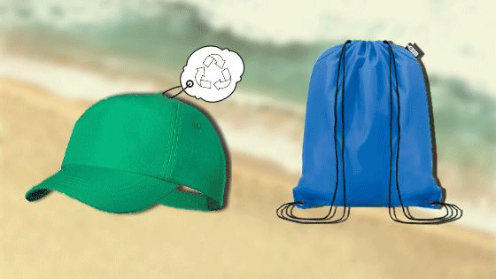 Productos en RPET: mochilas de cuerdas, bolsas, botellas, lanyards, paraguas...