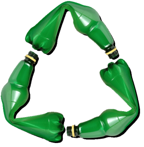 Representación del icono de reciclaje con botellas de plástico