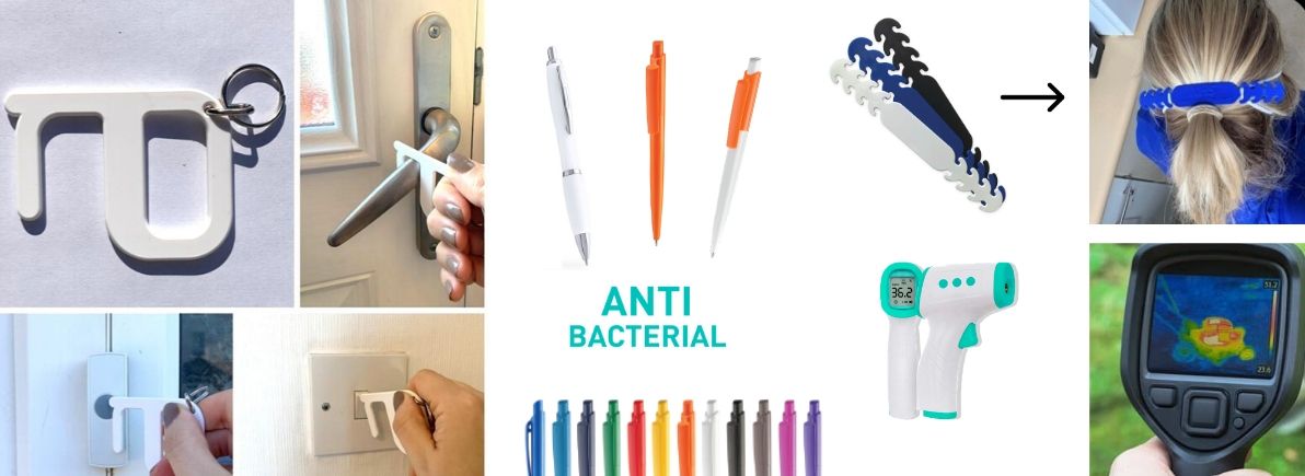 Otros materiales que usarás: termómetros infrarrojos digitales, bolígrafos antibacteriales, llaves higiénicas...