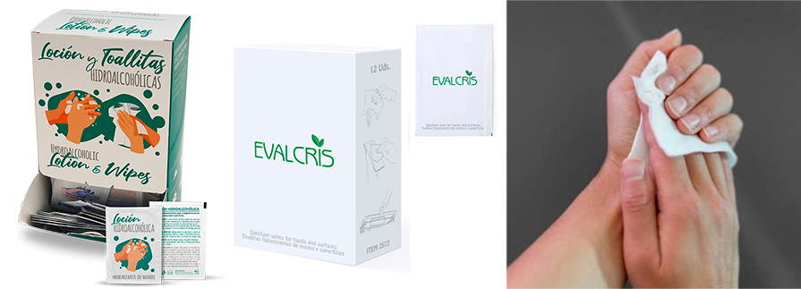 Toallitas hidroalcohólicas personalizadas con Evalcris