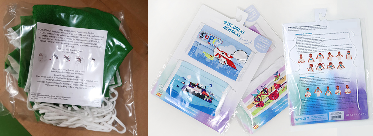 Diferentes packagings de mascarillas