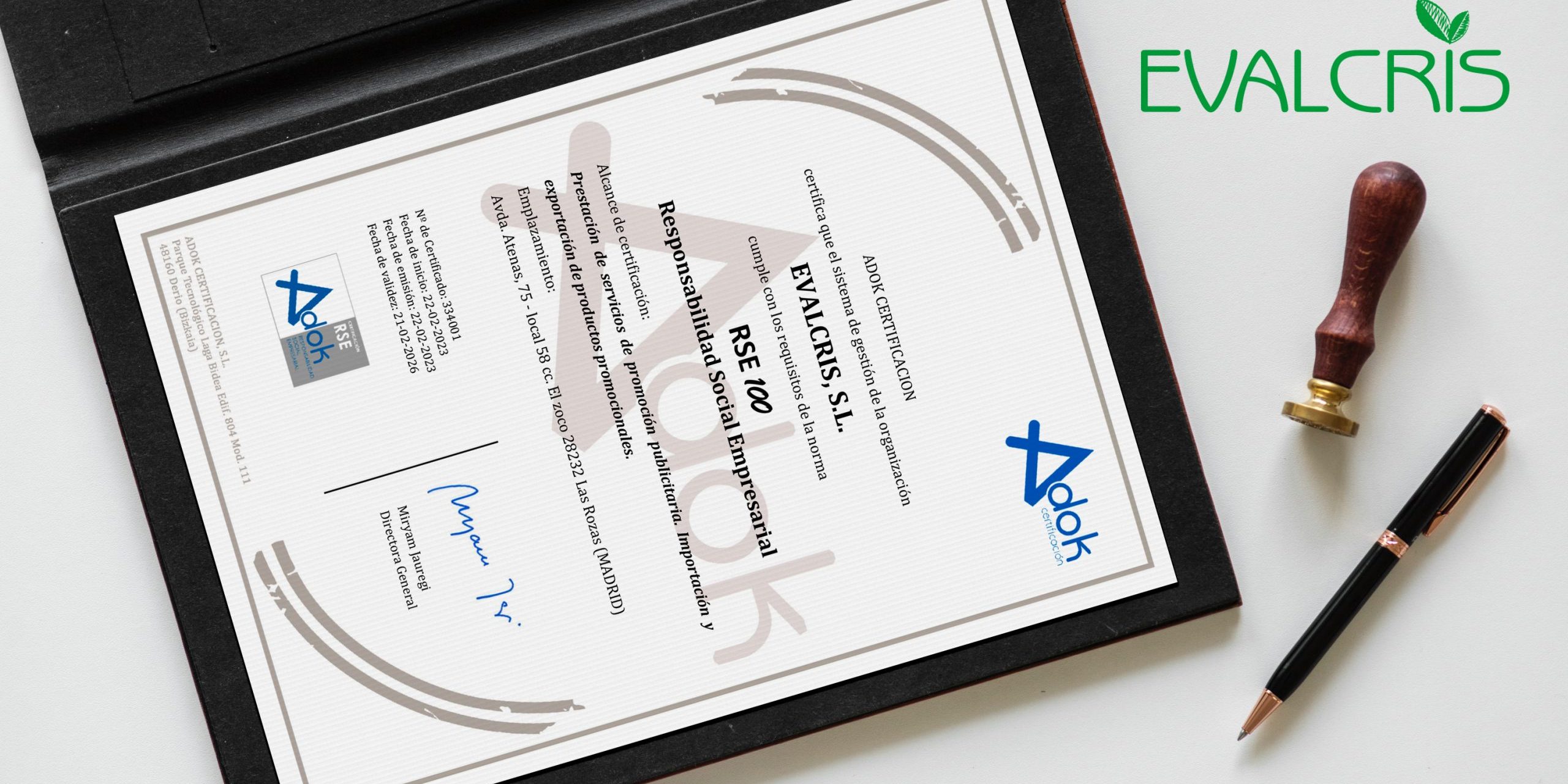 Evalcris obtiene el Certificado RSE-100 por ADOK
