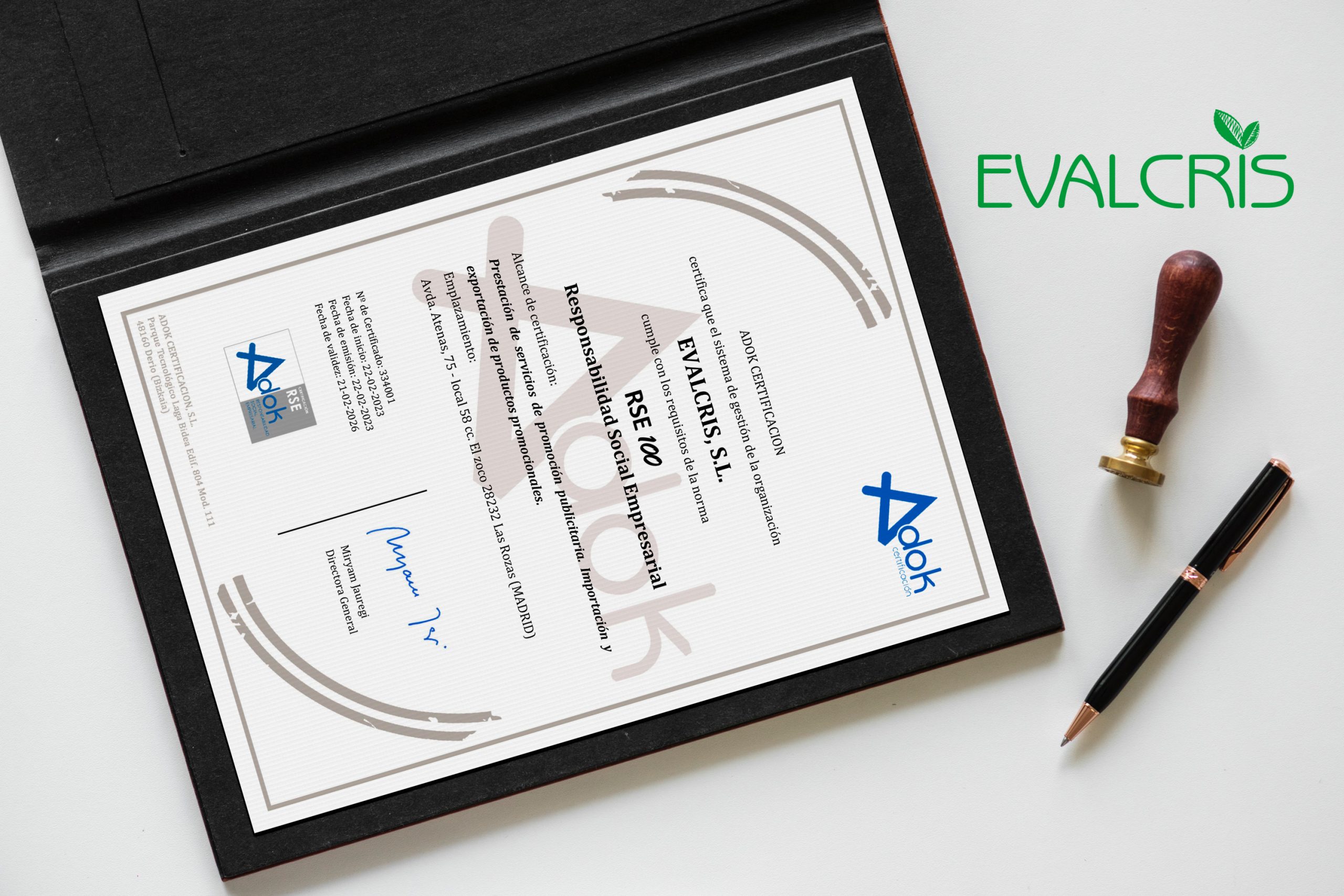 Evalcris obtiene el Certificado RSE-100 por ADOK
