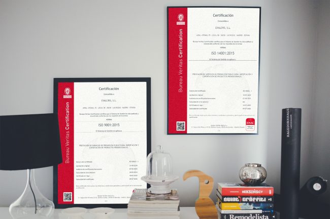 Certificaciones ISO 9001 y 14001 por Evalcris y Bureau Veritas