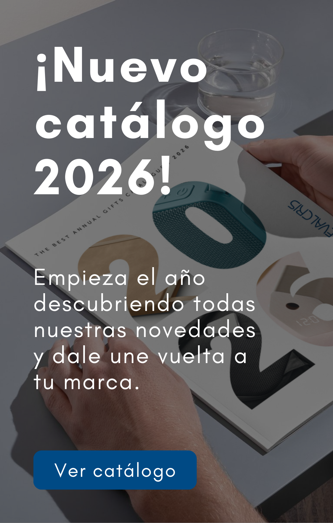 Banner promocional mobile del nuevo catálogo de productos promocionales de Evalcris 2026