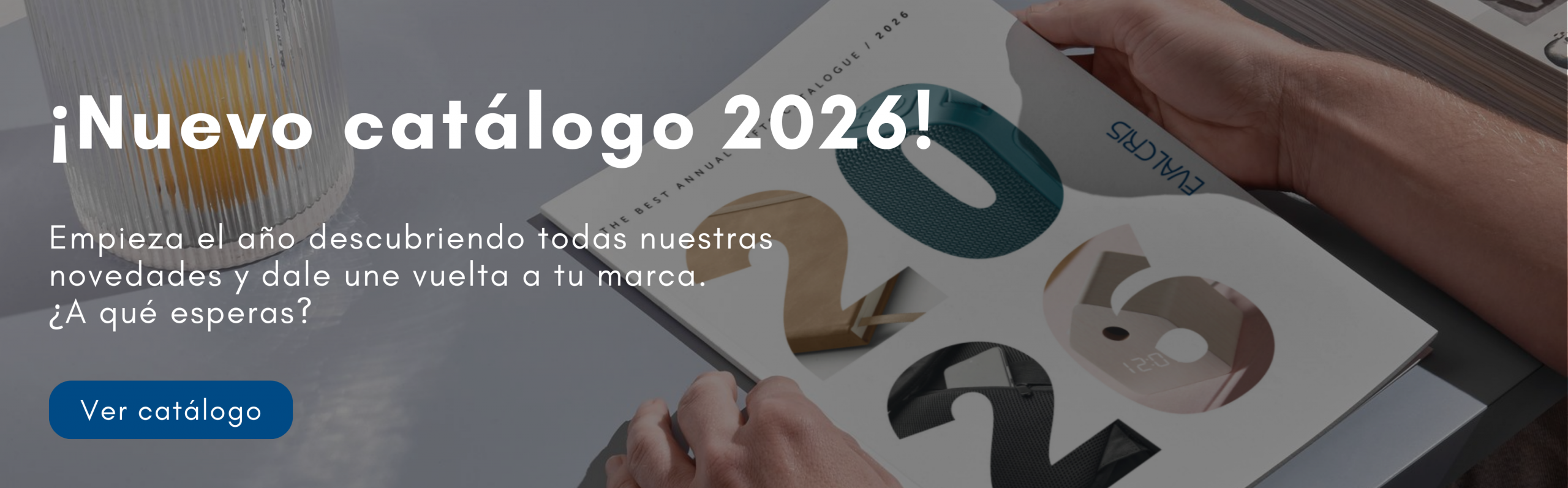 Banner promocional del nuevo catálogo de productos promocionales de Evalcris 2026